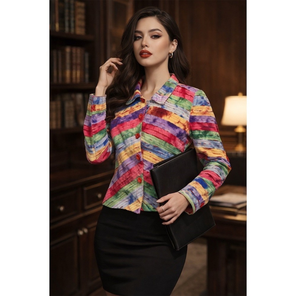 Keren Hart Shirt Jacket Womens‎ 2XL Multicolor Striped Tie Dye Quilted chic